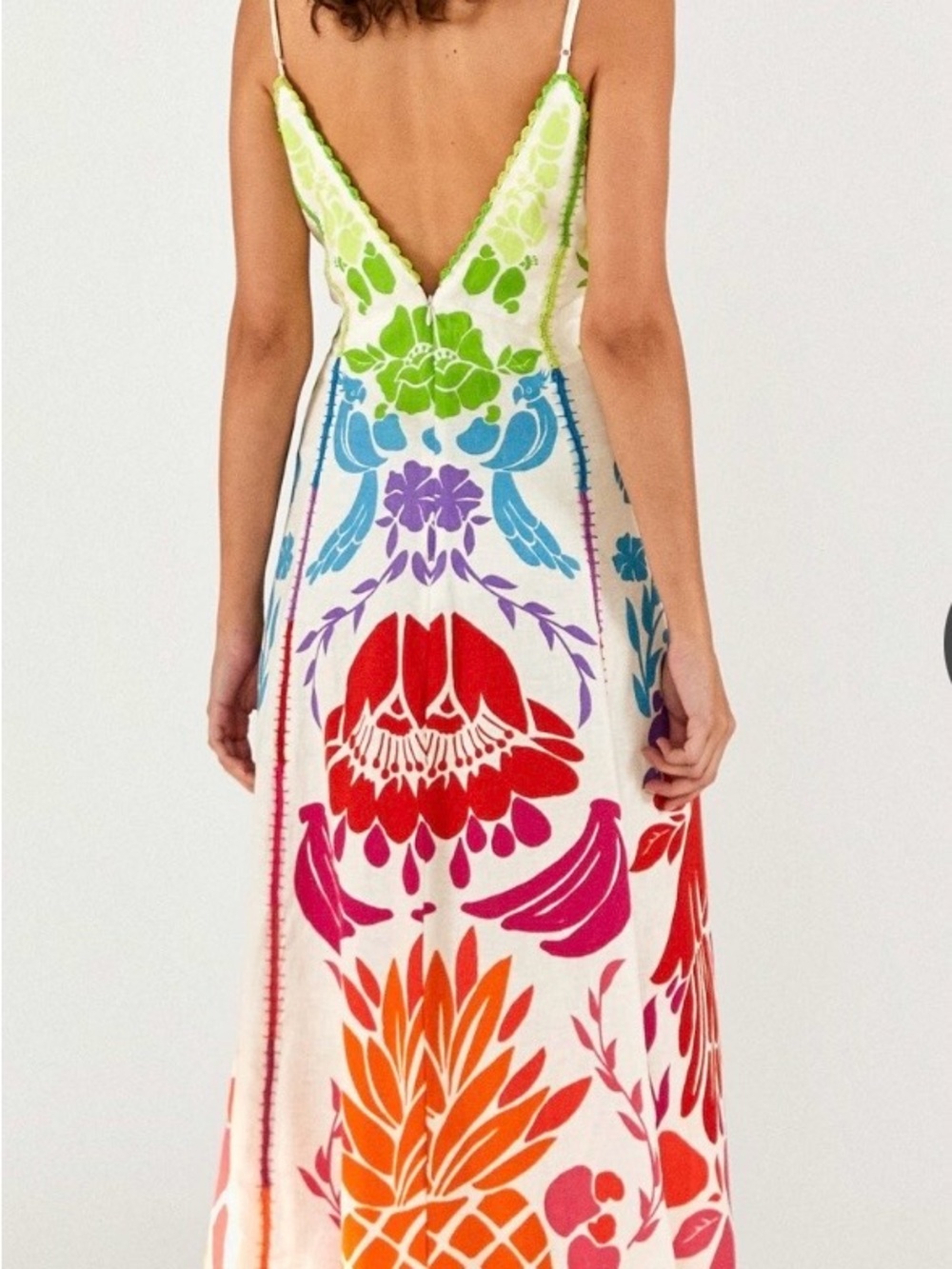 FARM Rio White Maxi Dress with Green Bodice and Multicolor Floral Motifs - Picture 3 of 14